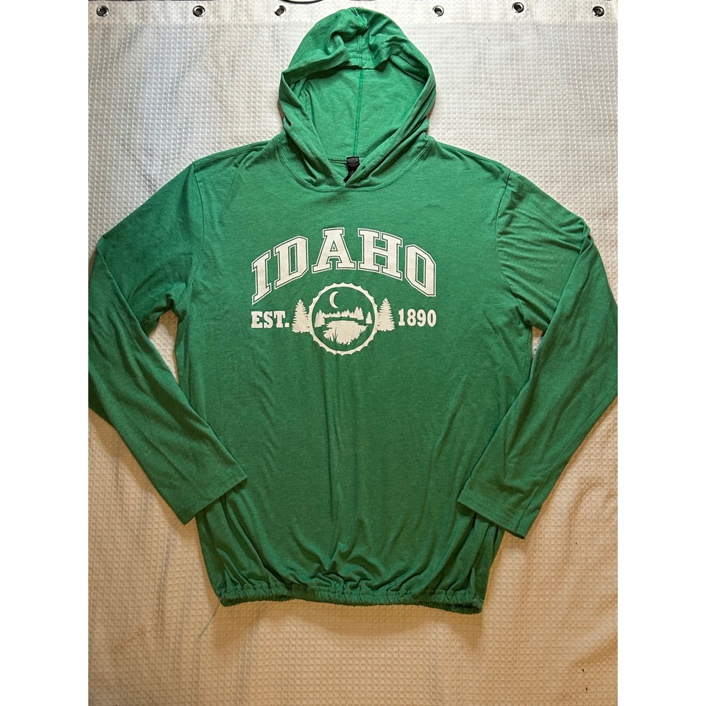 Idaho Graphic Hoodie Green Lightweight Cinched Hem Long Sleeve Women's XL Cinch